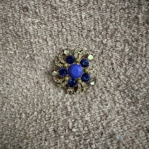 Chic Blue and Gold Floral Brooch
